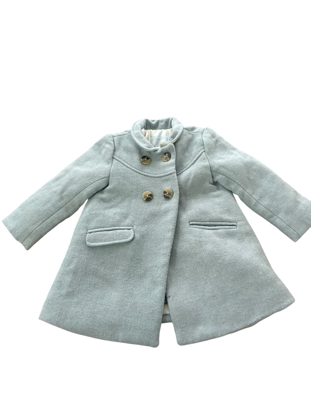 Classic Double-Breasted Girls Wool Coat in Pale Blue-Green